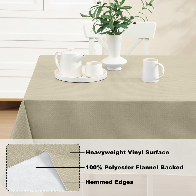 Newbridge Basketweave Vinyl Flannel Backed Tablecloth, 52 x 52 Inch Square, Natural, Basket Weave Textured Indoor Outdoor Waterproof Table Cover for Patio, Kitchen, Dining - Image 4